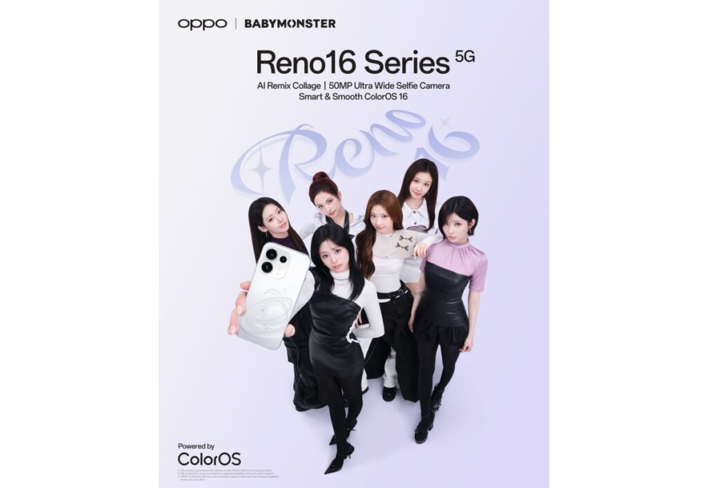 OPPO Reno16: selfie da 50MP, AI avanzata e partnership con BABYMONSTER per il lancio globale