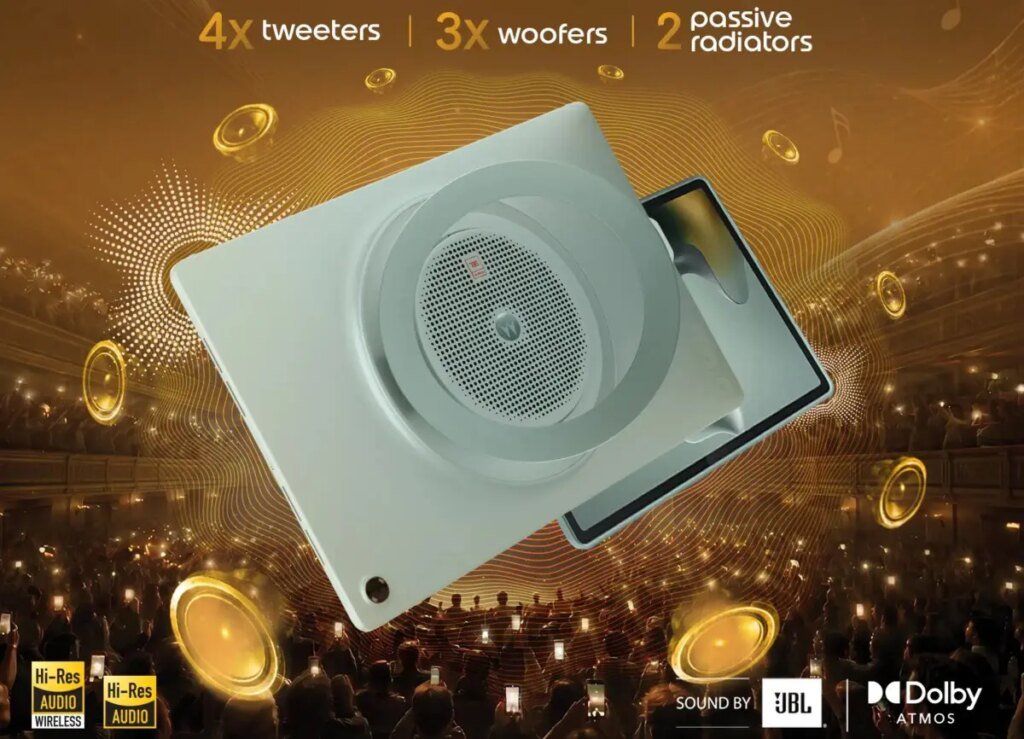 Moto Pad 70 Groove in arrivo il 31 luglio: il tablet Android con 9 speaker JBL per gli amanti dell’audio