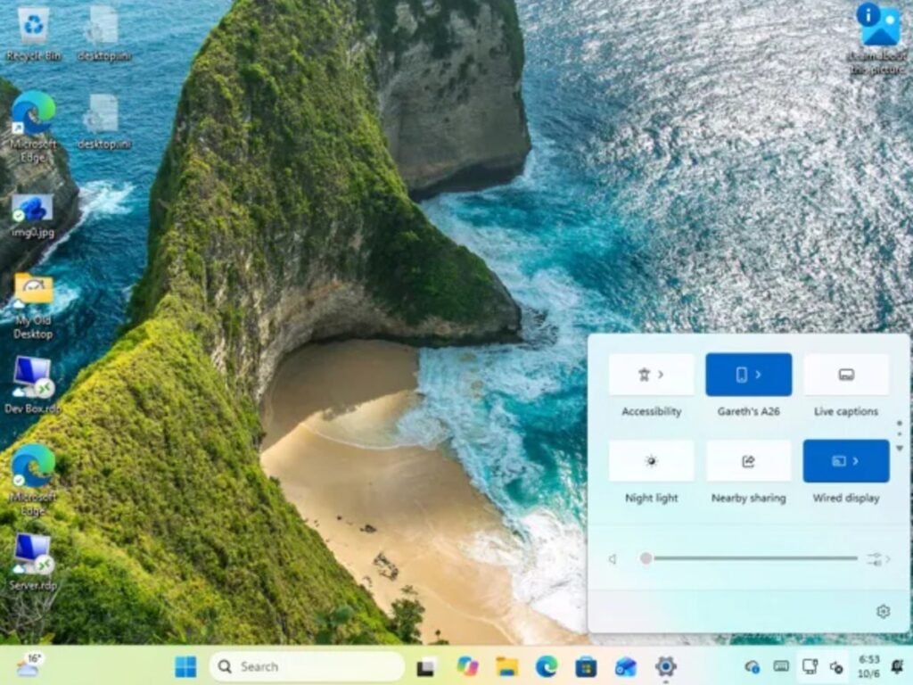 Windows 11 in test con un riquadro per comandare lo smartphone Android dalle impostazioni rapide